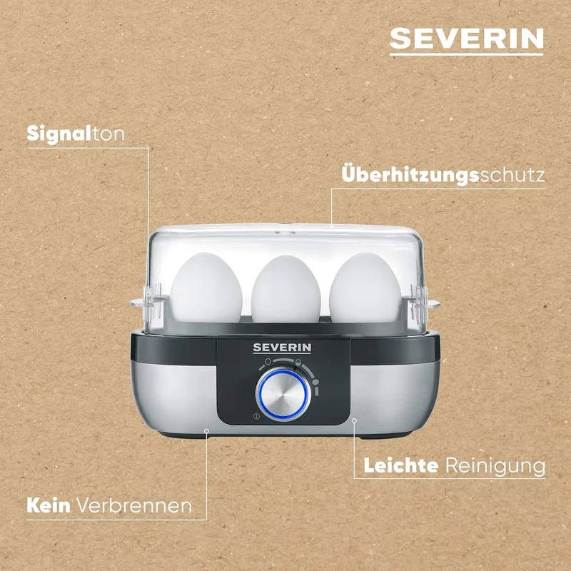 SEVERIN Eierkocher für 3 Eier mit elektronischer Kochzeitüberwachung, inkl. Messbecher mit Eierstech
