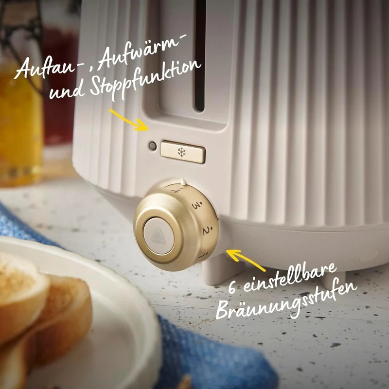 Russell Hobbs Toaster [für 2 Scheiben] Brontë Stone (6 Bräunungsstufen, Mattes Finish, Goldakzente,