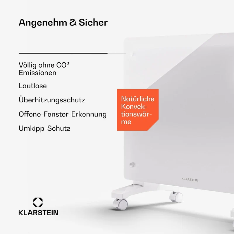 Klarstein Elektroheizung, 1500 W Konvektor Heizung Freistehend & Wandmontage, Elektroheizung Energie
