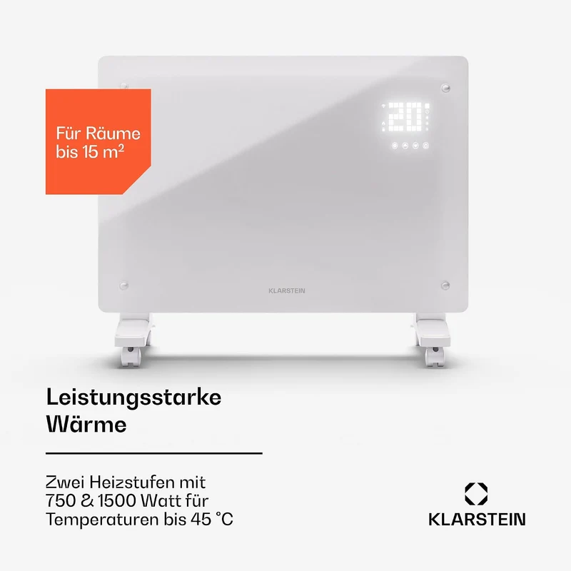 Klarstein Elektroheizung, 1500 W Konvektor Heizung Freistehend & Wandmontage, Elektroheizung Energie