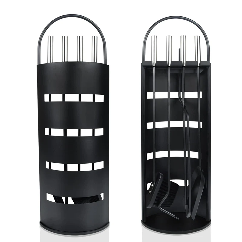UISEBRT Kaminbesteck Schwarz - Modern Edelstahl Kaminofen Besteck Set 5 teilig: Edelstahl Ständer mi