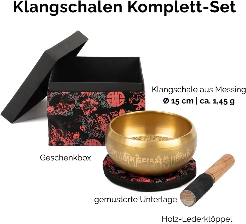 Indische Klangschalen mit OM-Verzierung und Geschenkbox, 15