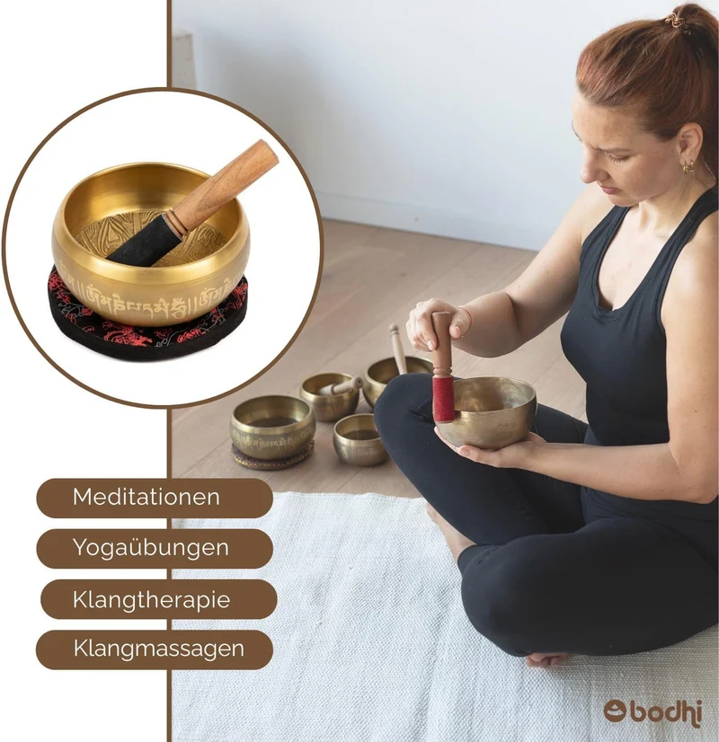 Indische Klangschalen mit OM-Verzierung und Geschenkbox, 15