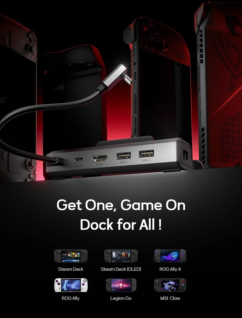 JSAUX Docking Station für Steam Deck, 5-in-1 Steam Deck Dock mit HDMI 2.0 4K@60Hz, Dual USB 2.0, 100