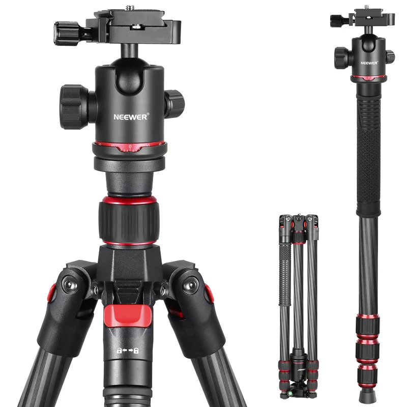 Neewer Kohlefaser 168 Zentimeter Stativ Einbeinstativ mit 360 Grad Kugelkopf, 1/4'' Schnellschuhplat