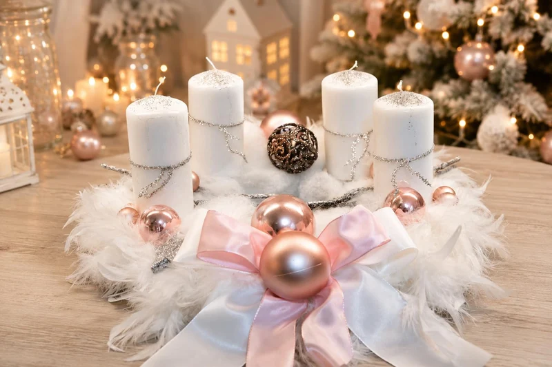 Adventskranz weiss rosa 40 cm künstlich Weihnachten Adventsgesteck Deko