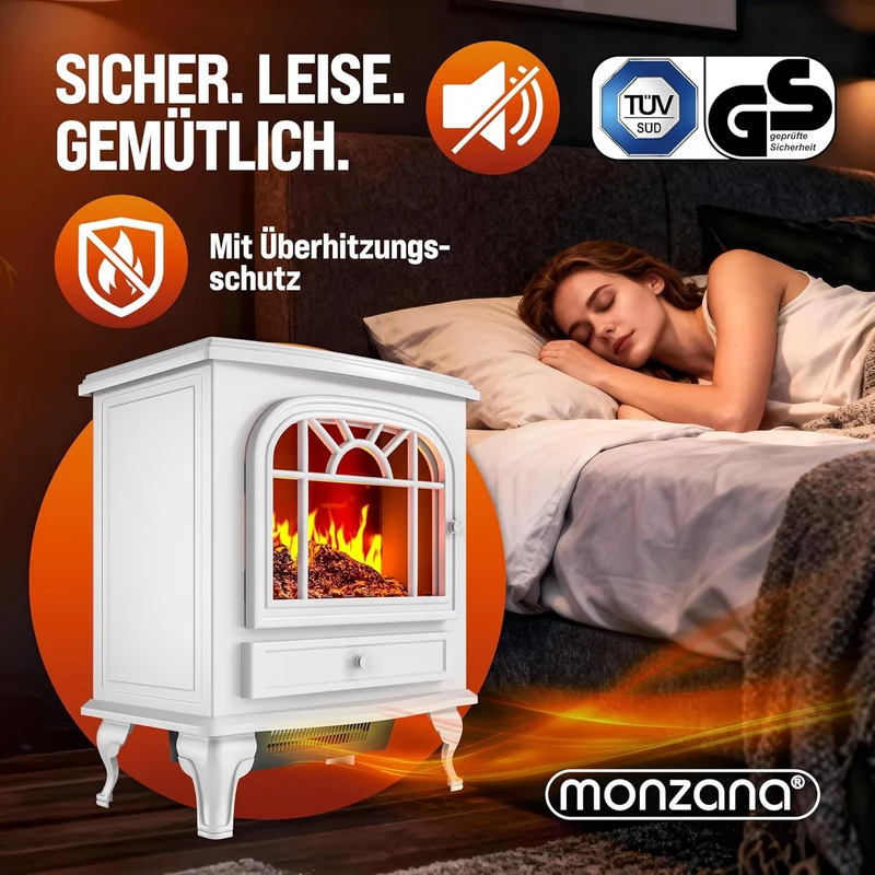Elektrokamin Elektrischer Kamin mit Heizung LED Kaminfeuer Effekt Heizer Ofen 2000W 60 x 28 x 50cm w
