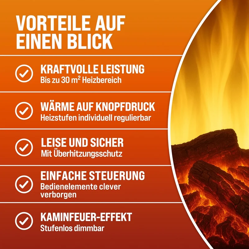 Elektrokamin Elektrischer Kamin mit Heizung LED Kaminfeuer Effekt Heizer Ofen 2000W 60 x 28 x 50cm w