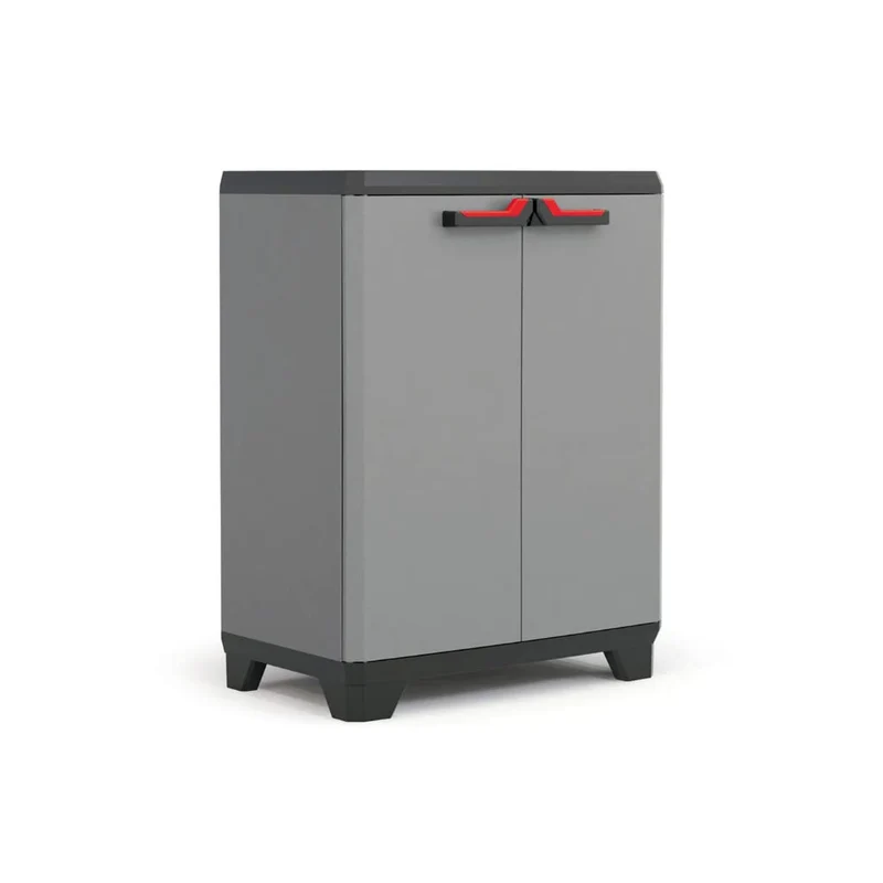 Keter Stilo Kunststoffschrank Niedrig Dunkelgrau/Schwarz/Rot - Robuste Aufbewahrungslösung, 68x39x90