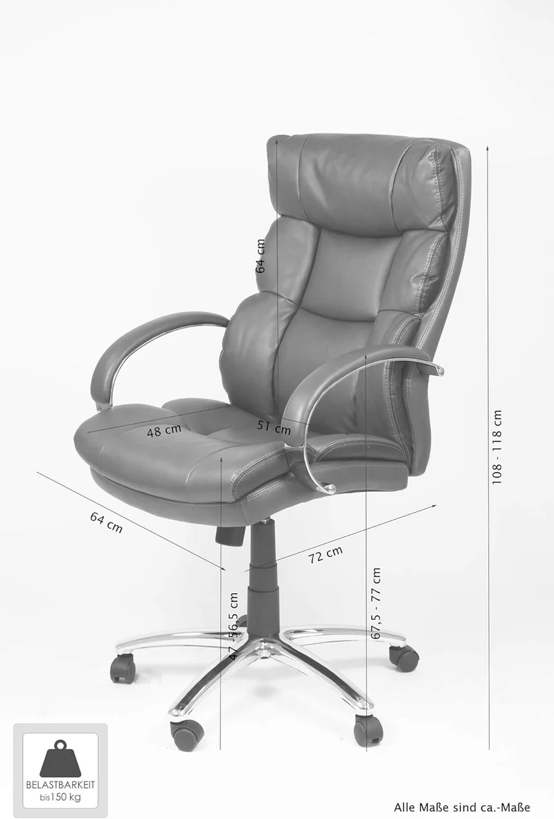 byLIVING Chefsessel PAUL-XXL/ bis 150 kg belastbar /Federkern-Sitz /Gestell Metall verchromt /Armleh