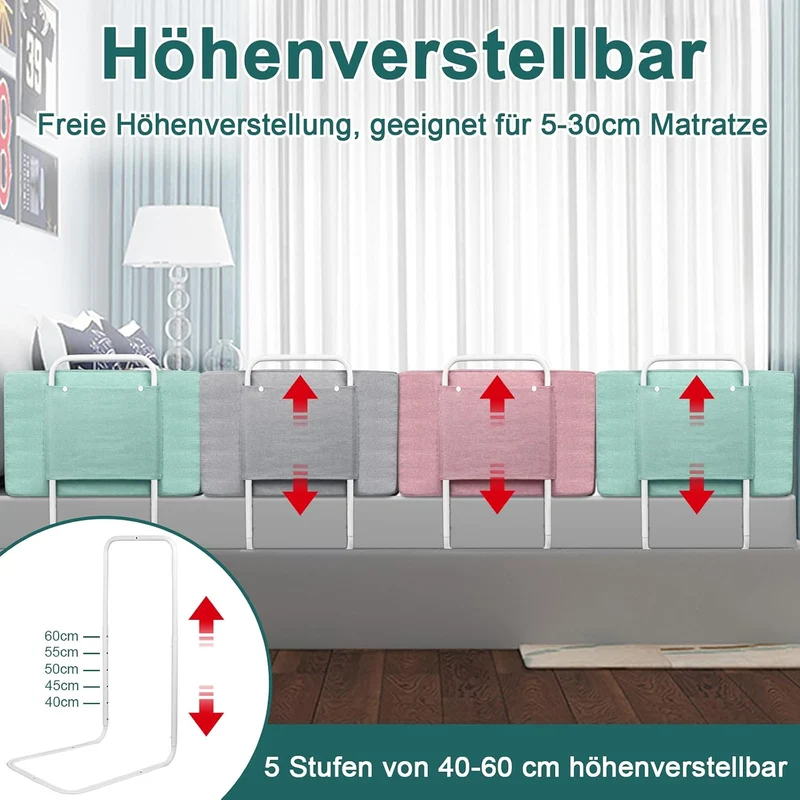 YUENFONG Bettgitter Bettschutzgitter 60cm Rausfallschutz für Kinder Höhenverstellbar Kinderbettgitte