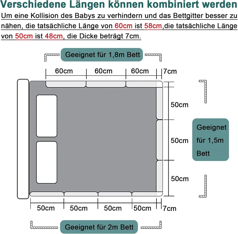 YUENFONG Bettgitter Bettschutzgitter 60cm Rausfallschutz für Kinder Höhenverstellbar Kinderbettgitte