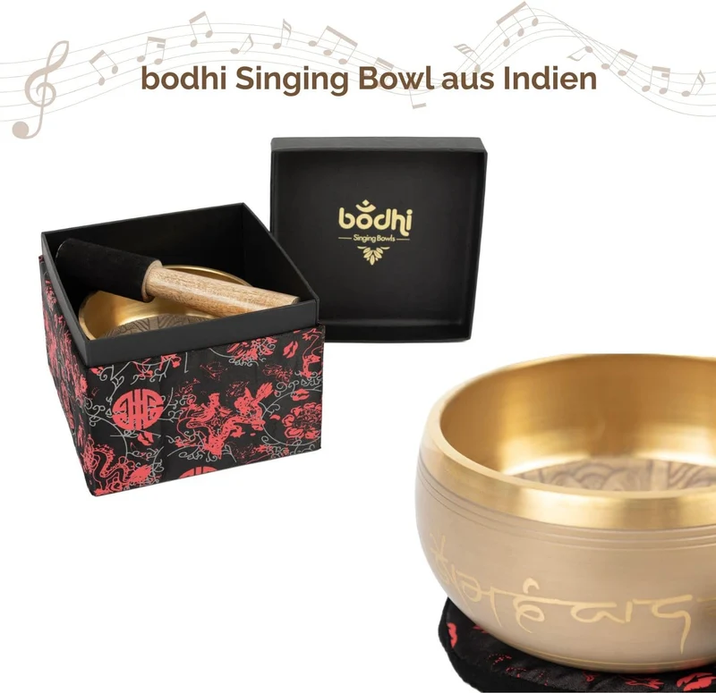 Indische Klangschalen mit TARA-Verzierung und Geschenkbox, 14