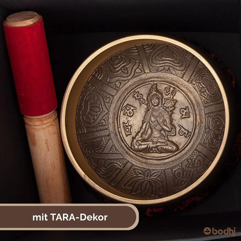 Indische Klangschalen mit TARA-Verzierung und Geschenkbox, 14