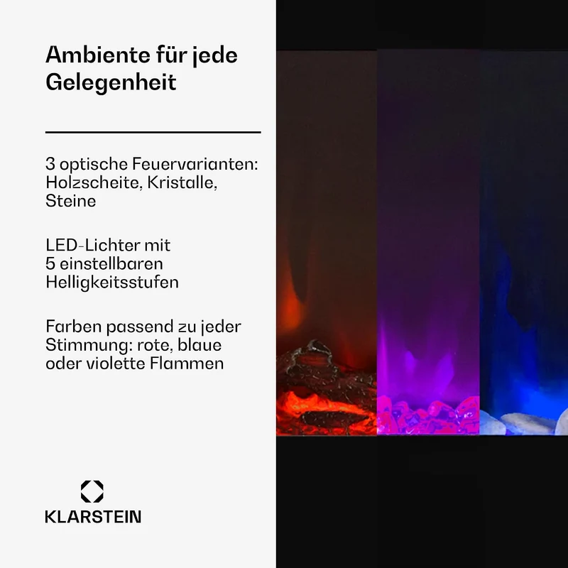 Klarstein Elektrokamin, Elektro Heizungen für Wohnzimmer & Innenräume, Elektrischer Kamin mit LED Fl