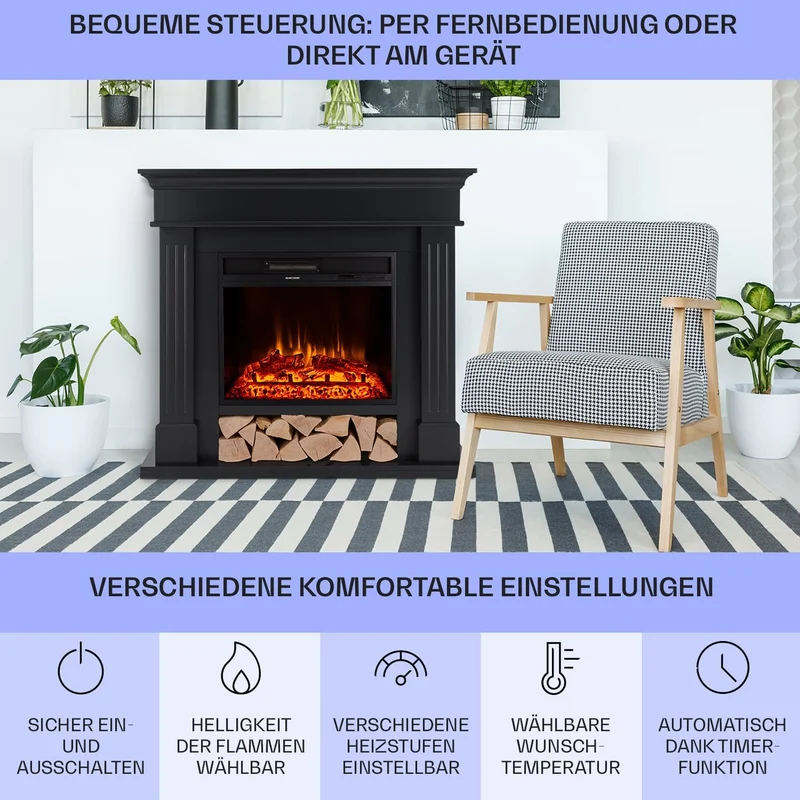 Klarstein Elektrokamin, Elektro Heizungen für Wohnzimmer & Innenräume, Elektrischer Kamin mit LED Fl