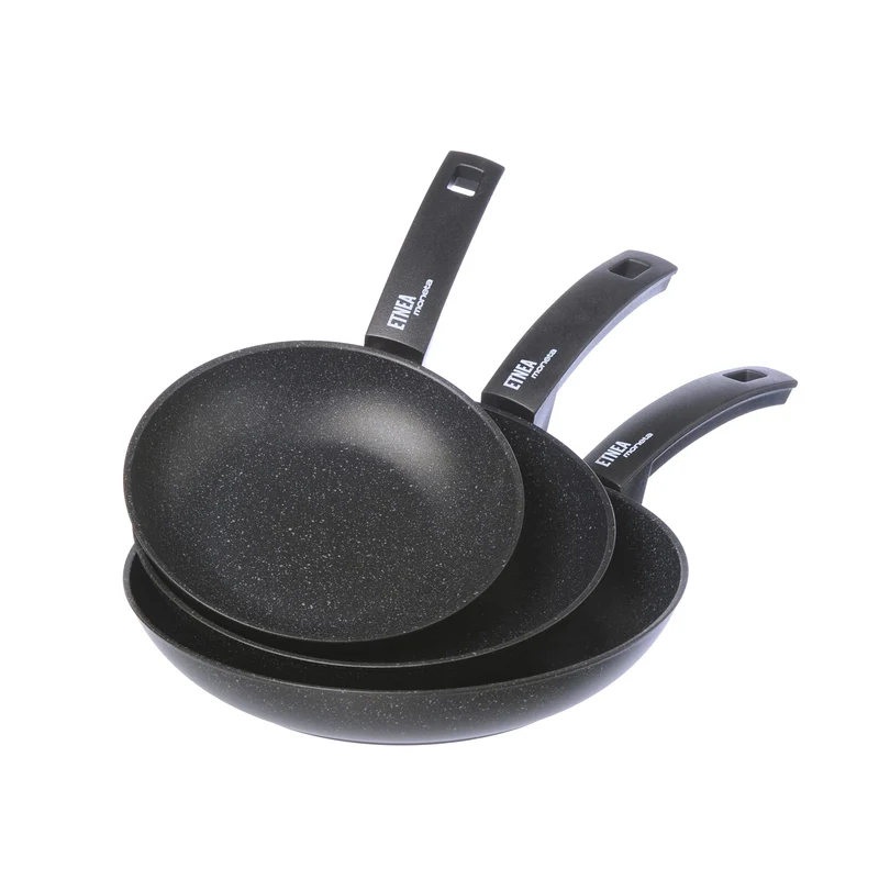 Moneta Etnea Bratpfannen Set 20-24-28, Aluminum, Schwarz - Stein Optik, 28 cm/46 x 29 x 15 cm, Bratp