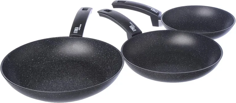 Moneta Etnea Bratpfannen Set 20-24-28, Aluminum, Schwarz - Stein Optik, 28 cm/46 x 29 x 15 cm, Bratp