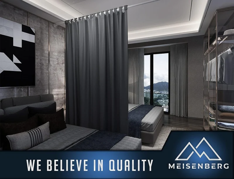 MEISENBERG Rostfreie Gardinenstange ohne Bohren 310-360cm, Ø32mm Weiss Multifunktionale Vorhangstang