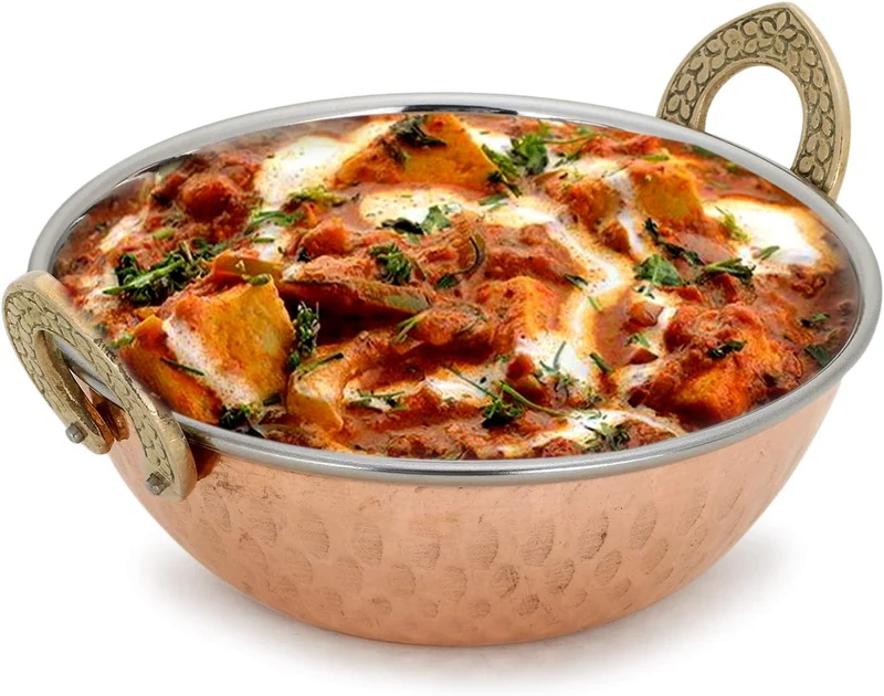 Zap Impex Servierschale Indisches Geschirr Edelstahl Kupfer Servierplatte Karahi Serviergeschirr für