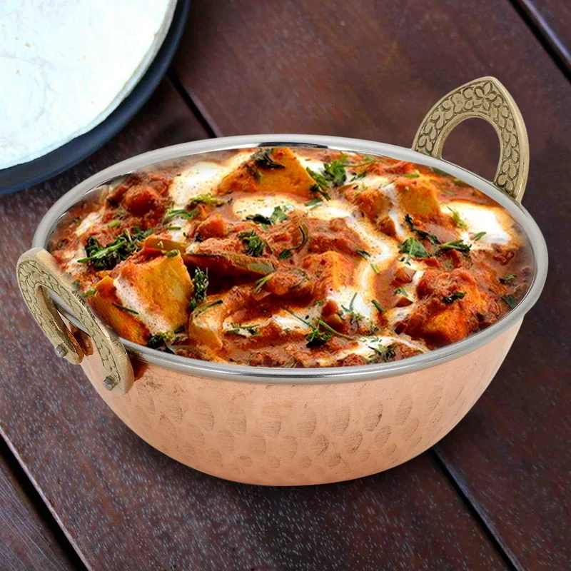 Zap Impex Servierschale Indisches Geschirr Edelstahl Kupfer Servierplatte Karahi Serviergeschirr für