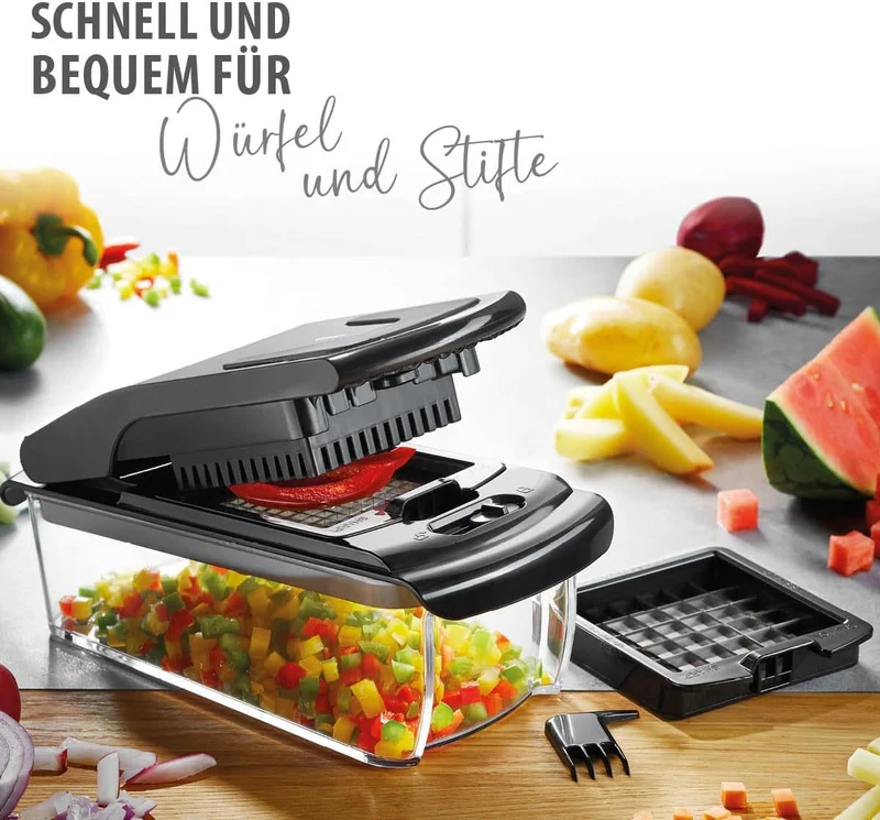 Gefu Würfel- und Stifteschneider Treppo - für Obst und Gemüse, Pommes Frites, Fetakäse Suppeneinlage