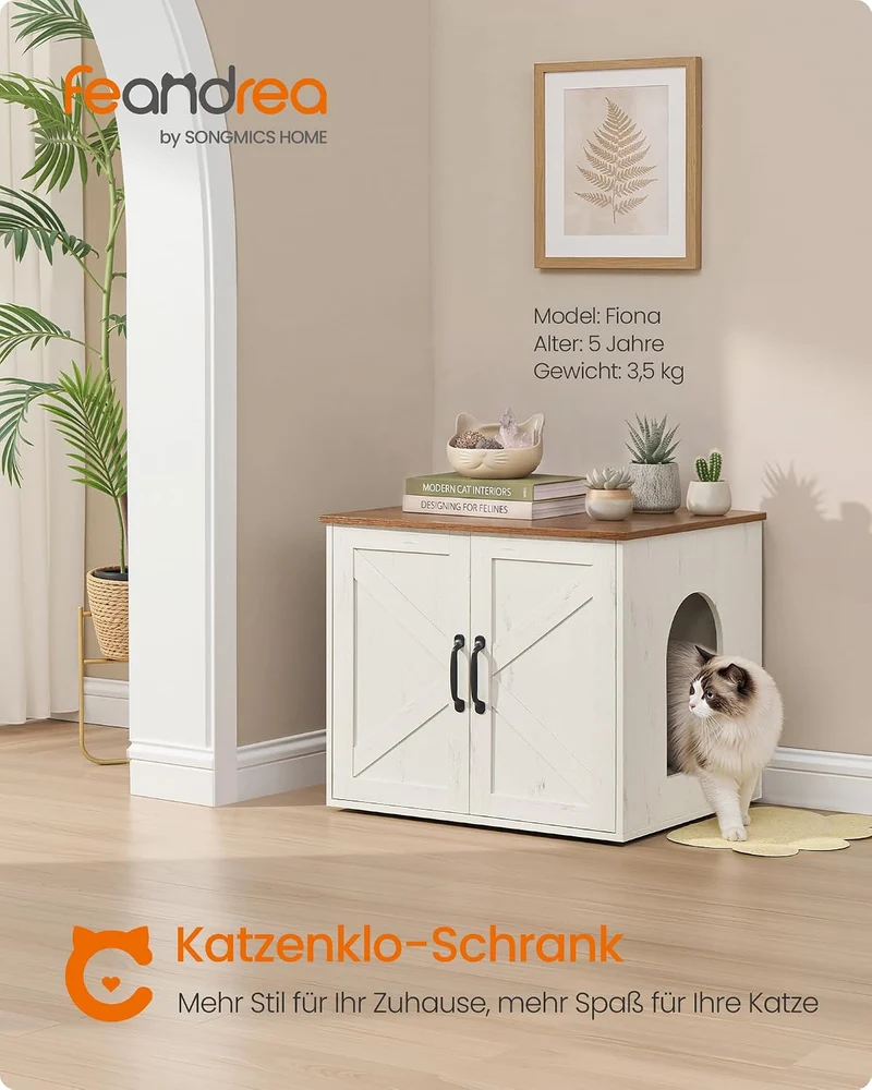 Feandrea Katzenhaus, Katzenklo-Schrank, versteckte Katzentoilette, Beistelltisch, für Haustiere im I