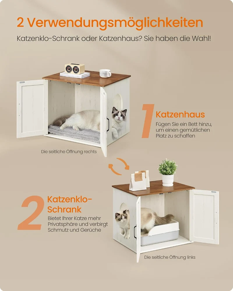 Feandrea Katzenhaus, Katzenklo-Schrank, versteckte Katzentoilette, Beistelltisch, für Haustiere im I