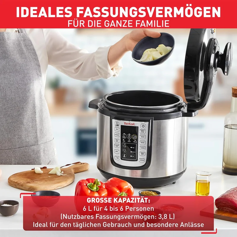 Tefal Fast & Delicious Multikocher, elektrischer Schnellkochtopf, 25 automatische Programme, grosses