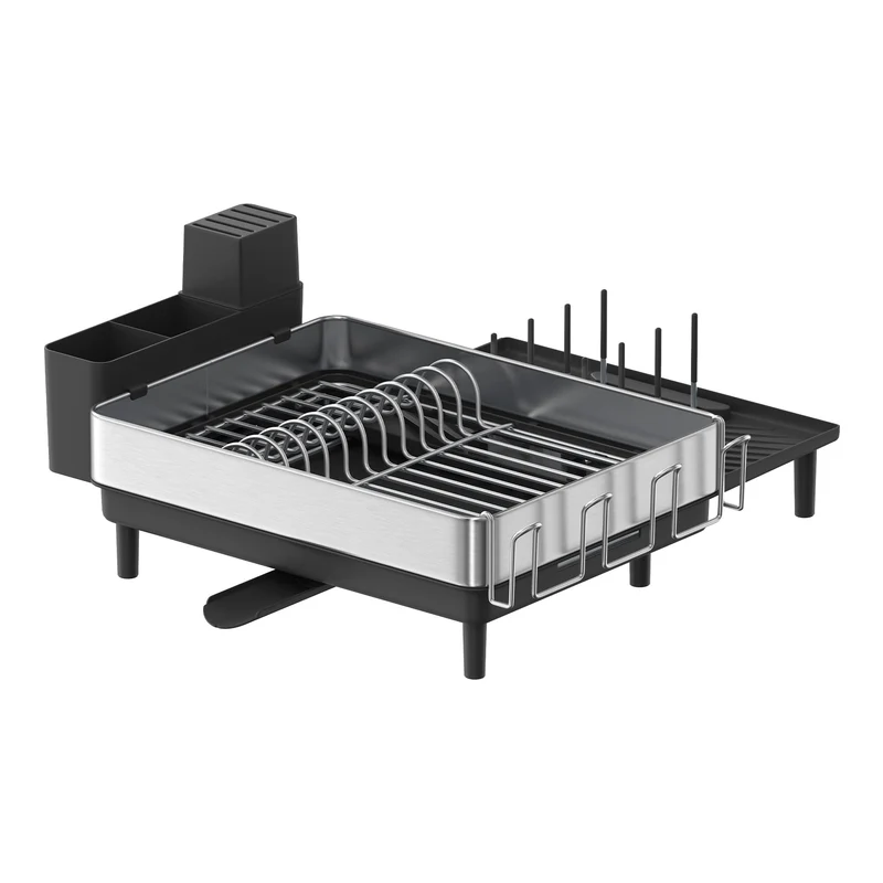 SONGMICS Abtropfgestell, Edelstahl, ausziehbar, drehbarer Auslauf Silber + Schwarz 50.7D x 22.7H cm,
