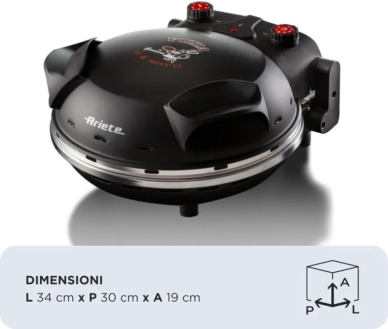 Ariete 917 Pizza in 4 Minuten, Pizzaofen, 1200 W, Schamottstein mit Antihaftbeschichtung, Höchsttemp