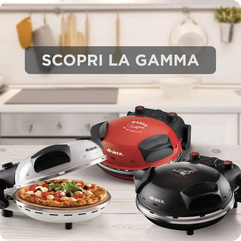 Ariete 917 Pizza in 4 Minuten, Pizzaofen, 1200 W, Schamottstein mit Antihaftbeschichtung, Höchsttemp