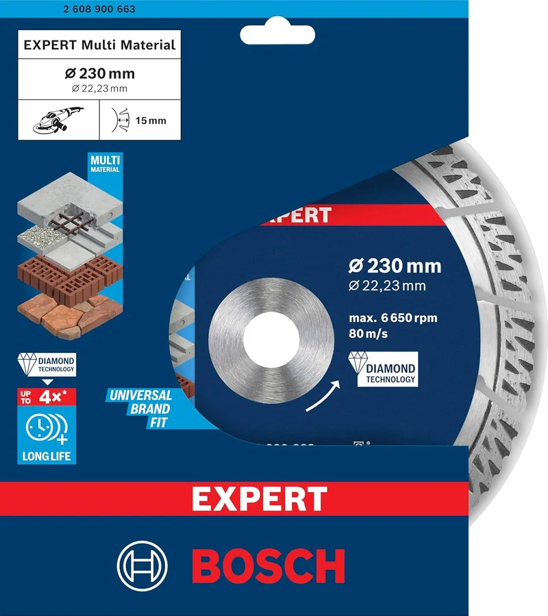 Bosch Professional 1x Expert MultiMaterial Diamanttrennscheiben (für Beton, Ø 230 mm, Zubehör Grosse
