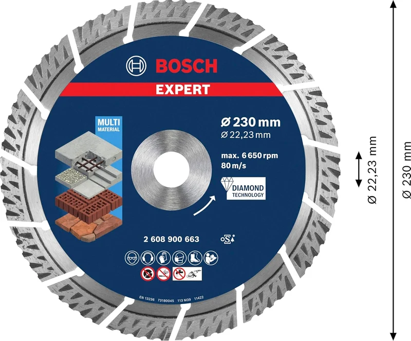 Bosch Professional 1x Expert MultiMaterial Diamanttrennscheiben (für Beton, Ø 230 mm, Zubehör Grosse