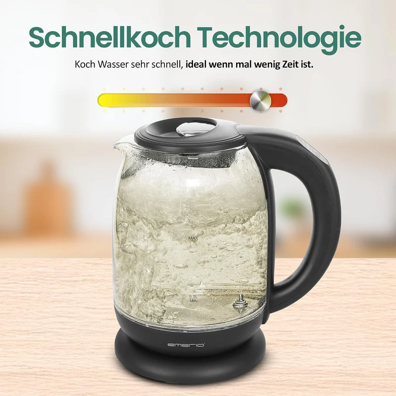 Emerio WK-119255 TESTSIEGER Haus & Garten Test 02/2019, Glas Wasserkocher mit Temperaturwahl (60°C/7