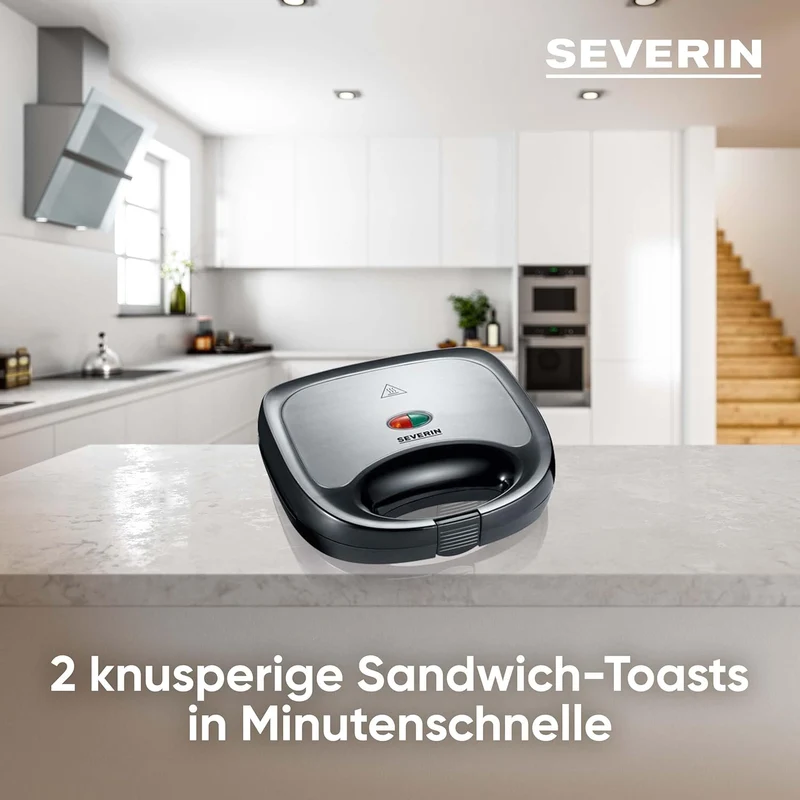 SEVERIN Sandwich-Toaster, Sandwichplatte, 600 W, SA 2969, Edelstahl/Schwarz Noir/Inox Brossé Single