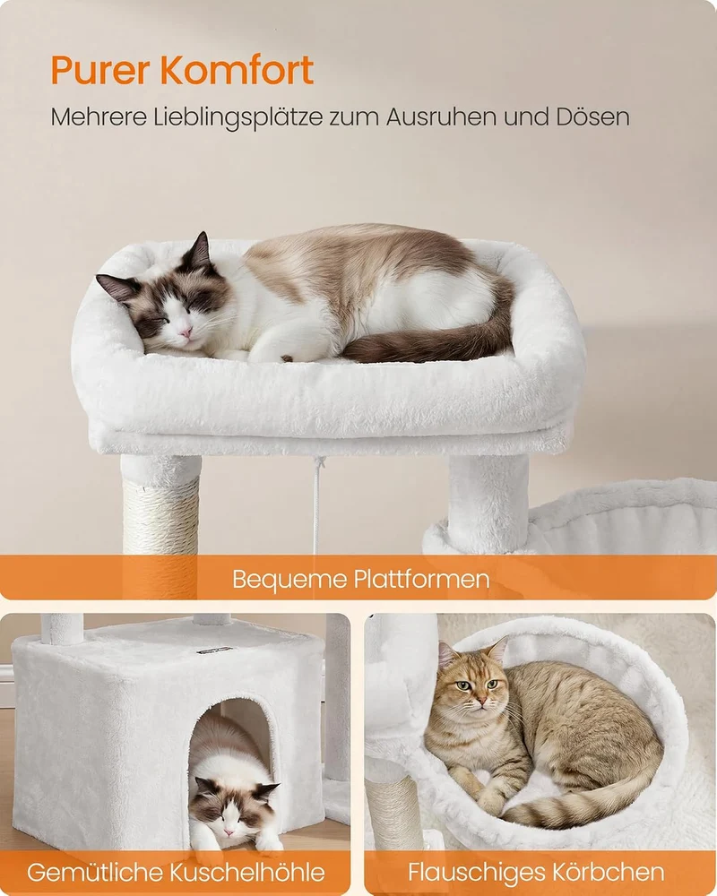 Feandrea Kratzbaum, Katzenbaum mit Kratzsäulen, Rampe, Katzenkratzbaum, 2 grosse Plattformen, Höhle