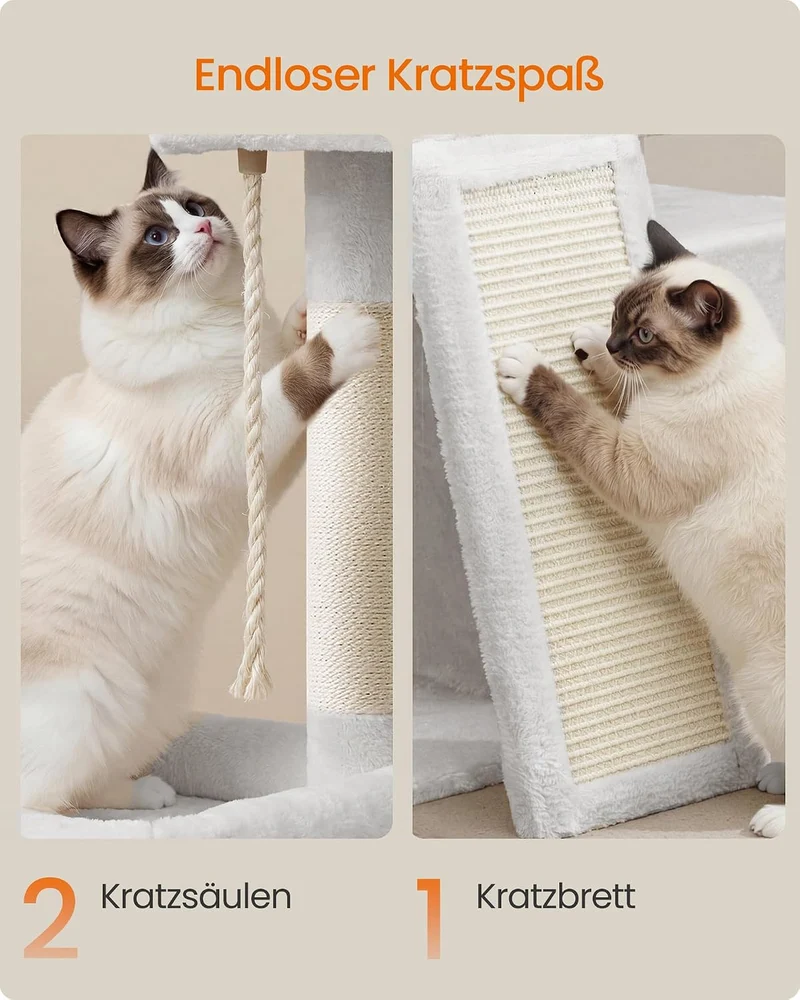 Feandrea Kratzbaum, Katzenbaum mit Kratzsäulen, Rampe, Katzenkratzbaum, 2 grosse Plattformen, Höhle