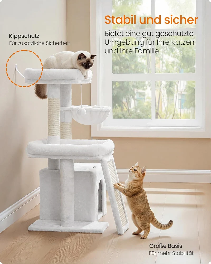 Feandrea Kratzbaum, Katzenbaum mit Kratzsäulen, Rampe, Katzenkratzbaum, 2 grosse Plattformen, Höhle