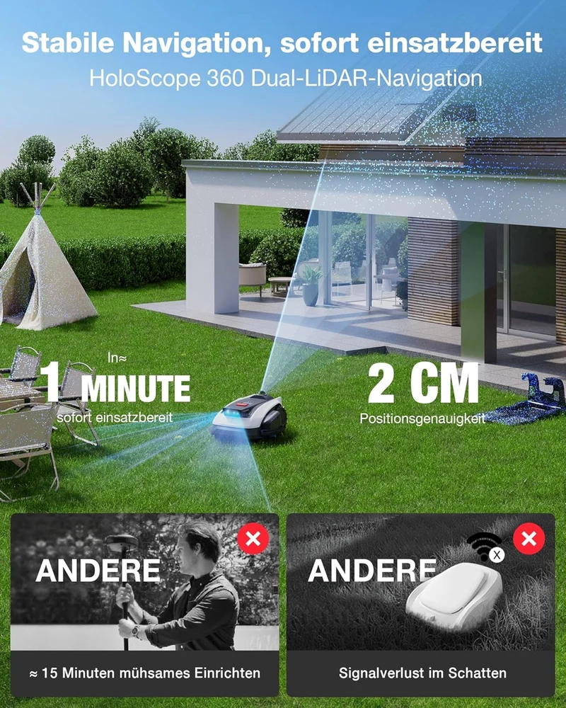 ECOVACS Goat O1200 LiDAR PRO Mähroboter ohne Begrenzungskabel, 1.200 m², 360° Dual-LiDAR-Navigation,