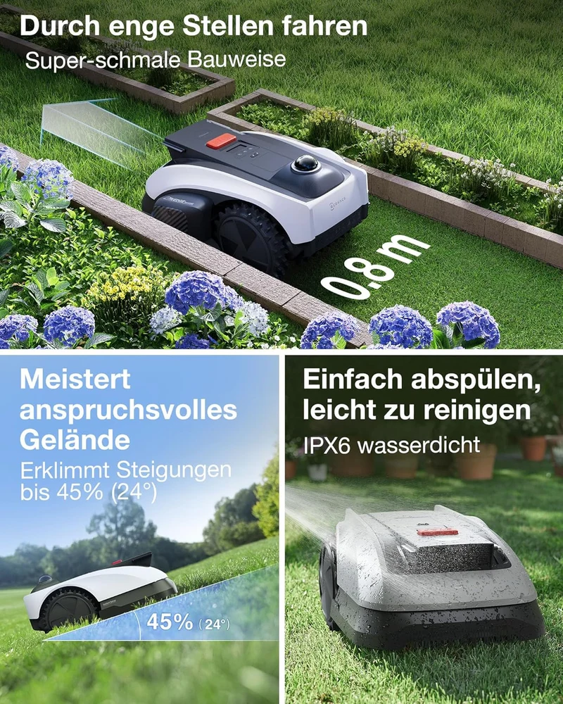 ECOVACS Goat O1200 LiDAR PRO Mähroboter ohne Begrenzungskabel, 1.200 m², 360° Dual-LiDAR-Navigation,