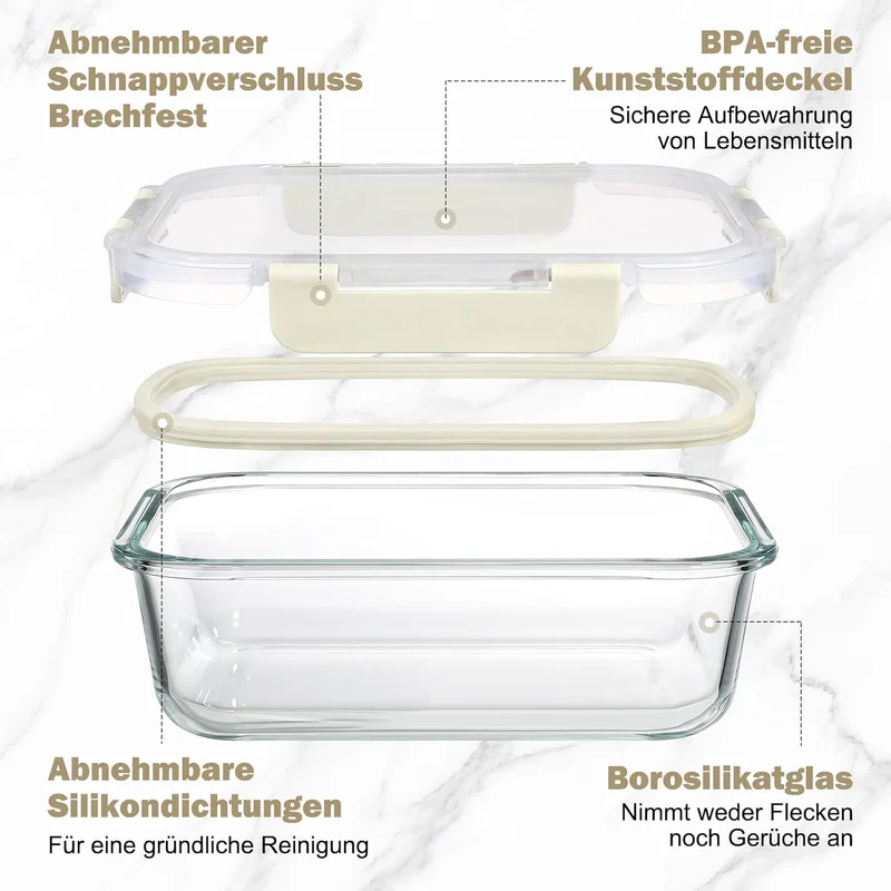 YASHE Glasbehälter mit Deckel, 12 Teile Stapelbar & Luftdicht Meal Prep Boxen Glas für Spülmaschine,