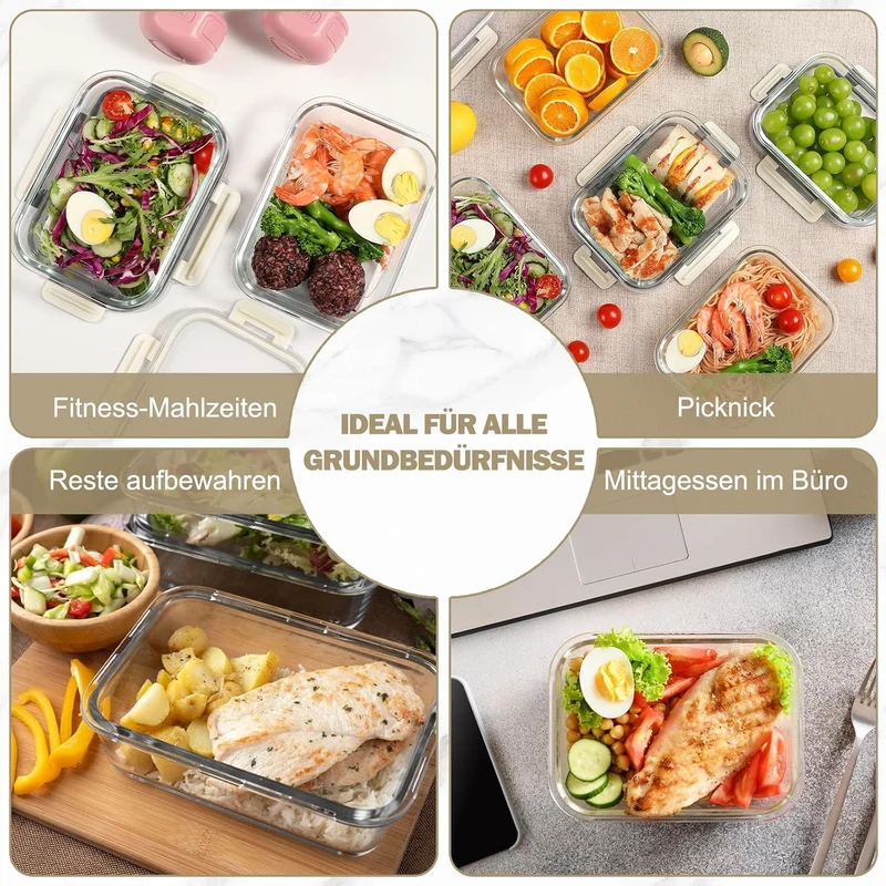 YASHE Glasbehälter mit Deckel, 12 Teile Stapelbar & Luftdicht Meal Prep Boxen Glas für Spülmaschine,