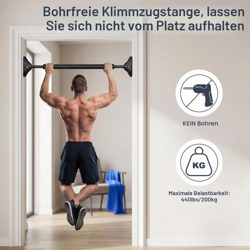 Klimmzugstange Türrahmen,Pull Up Bar Tragkraft bis 200 Kg,Reckstange Ohne Schrauben 74-97 cm Auszieh