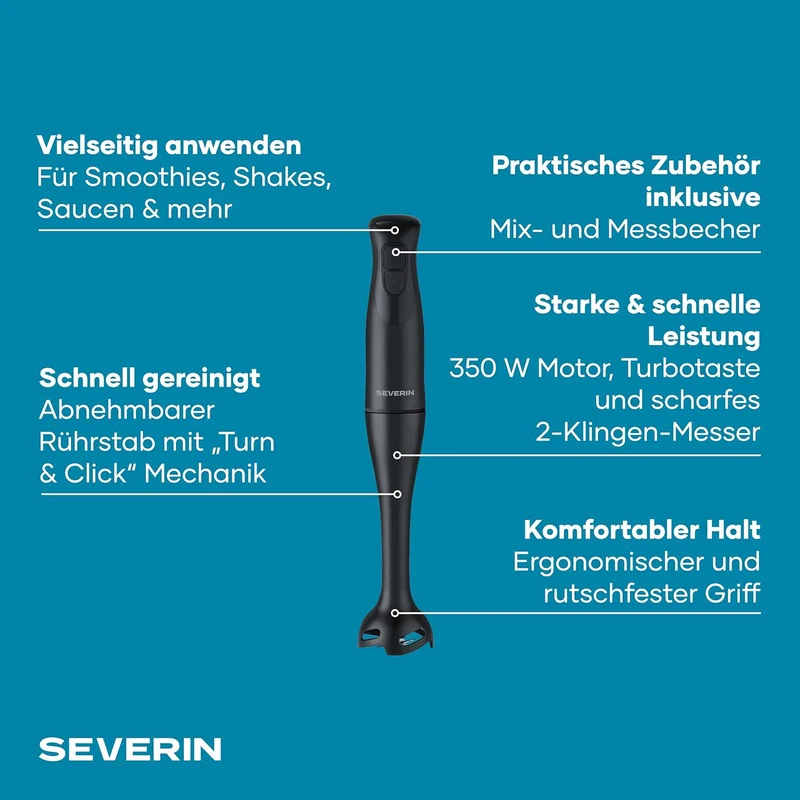 Severin Stabmixer inkl. 700ml Mix- & Messbecher, zum Pürieren und Zerkleinern, Mixstab, abnehmbarer