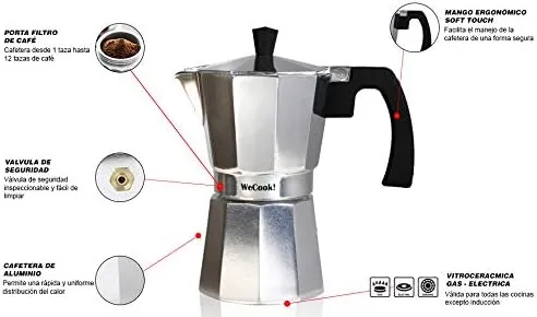 WECOOK! Paola – Espressokocher Aluminium 3 Tassen | Geeignet für Gas-, Elektro- und Glaskeramikherde