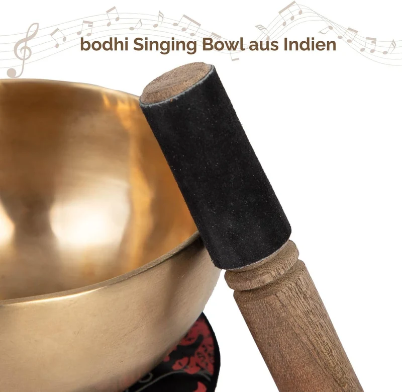 Bodhi Tibetische Klangschale Ø 19 cm | Handgefertigtes Klangschalen Set inkl. Kissen & Klöppel | Sin