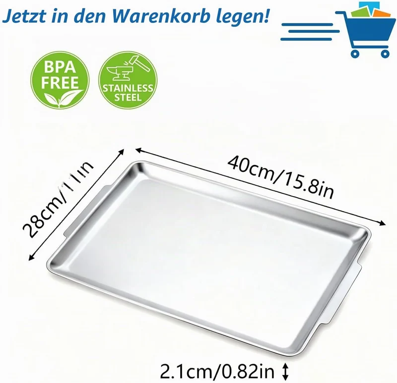 40x28cm grosse Serviertablett, 2er Set,robuste grosse Servierplatten aus Edelstahl,Splitter- und Kra