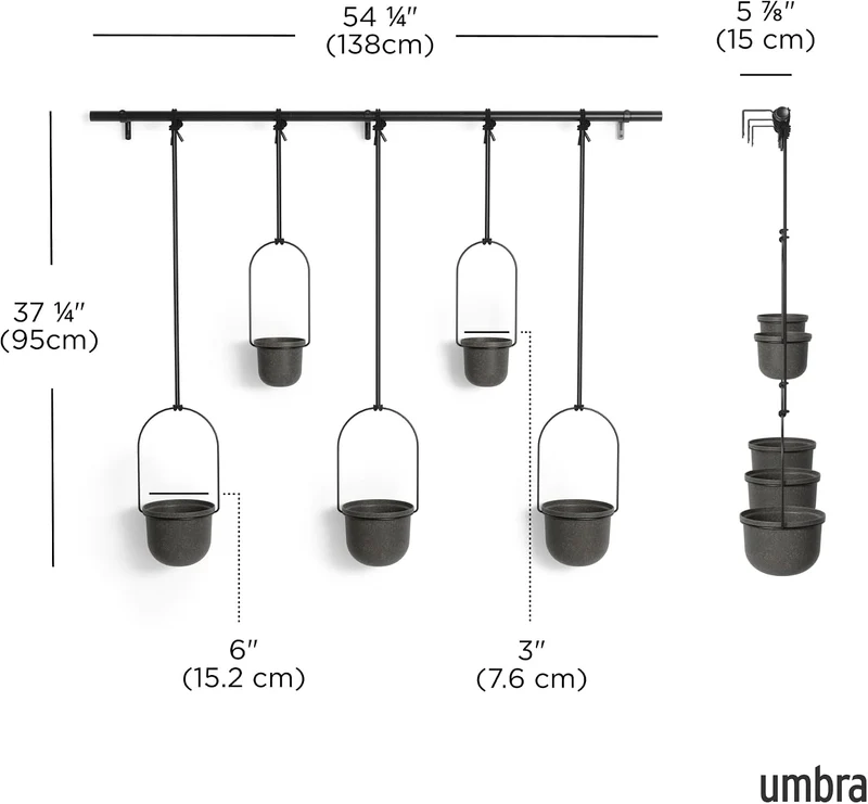 Umbra Triflora Blumenampel, 5er-Set, Wandmontage, Schwarz Schwarz 5 Töpfe, Schwarz 5 Töpfe