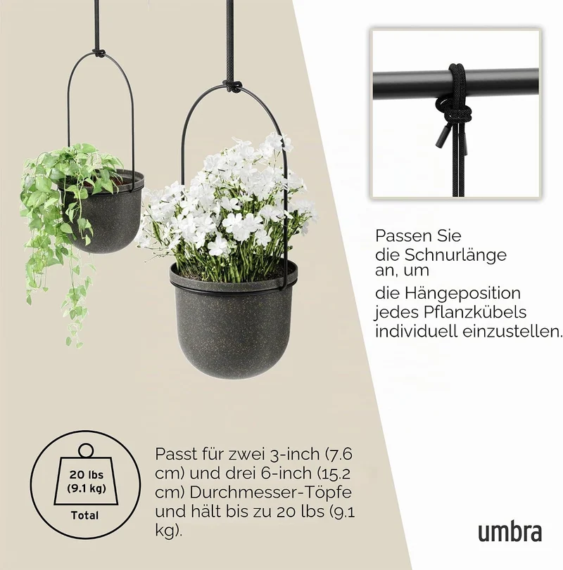 Umbra Triflora Blumenampel, 5er-Set, Wandmontage, Schwarz Schwarz 5 Töpfe, Schwarz 5 Töpfe